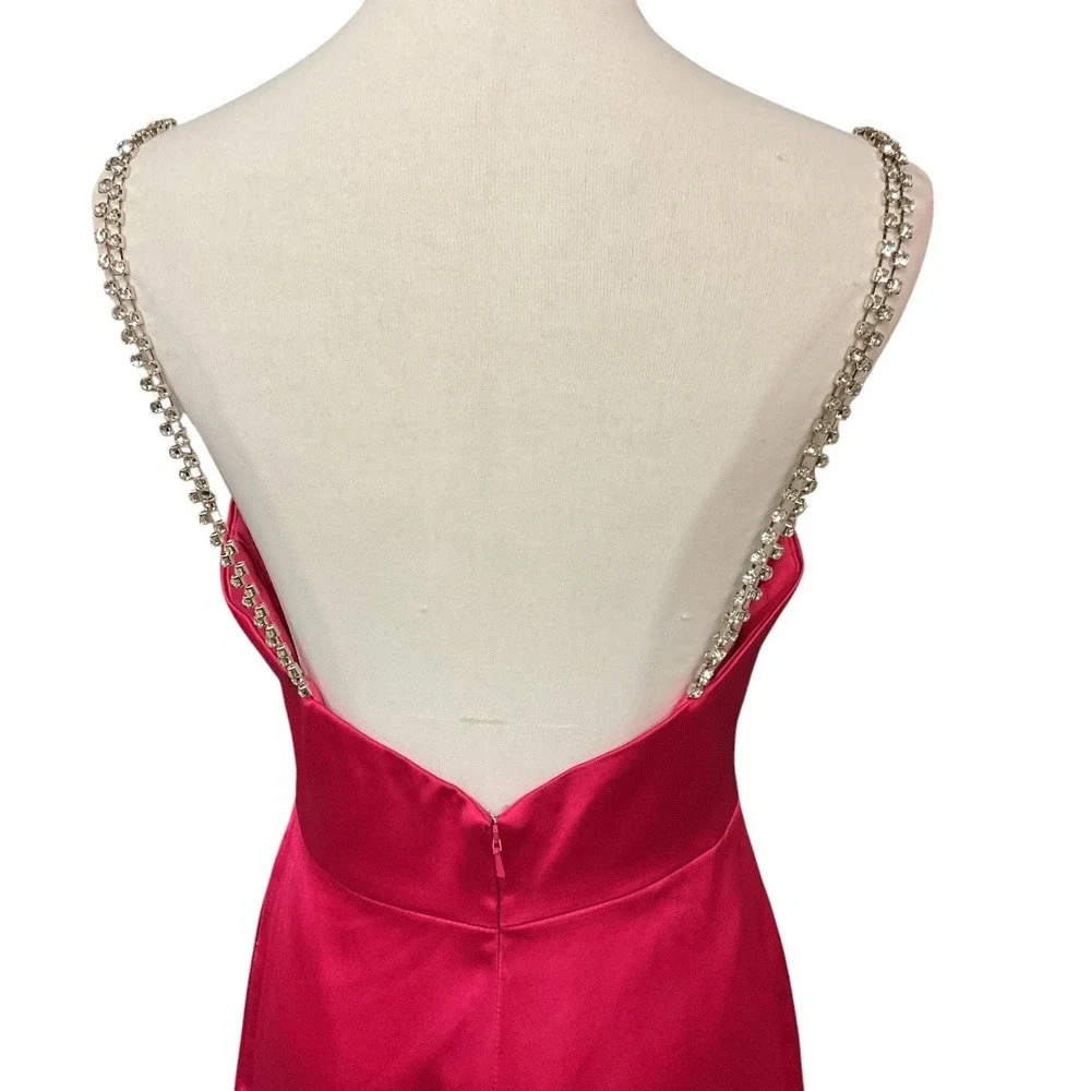 Ieena‎ For Mac Duggal Rhinestone Strap Satin Lined Back Slit Mini Dress Sz 8 NWT